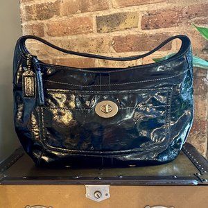 Large Coach Black Patent Leather Ergo Hobo Shoulder Purse Bag